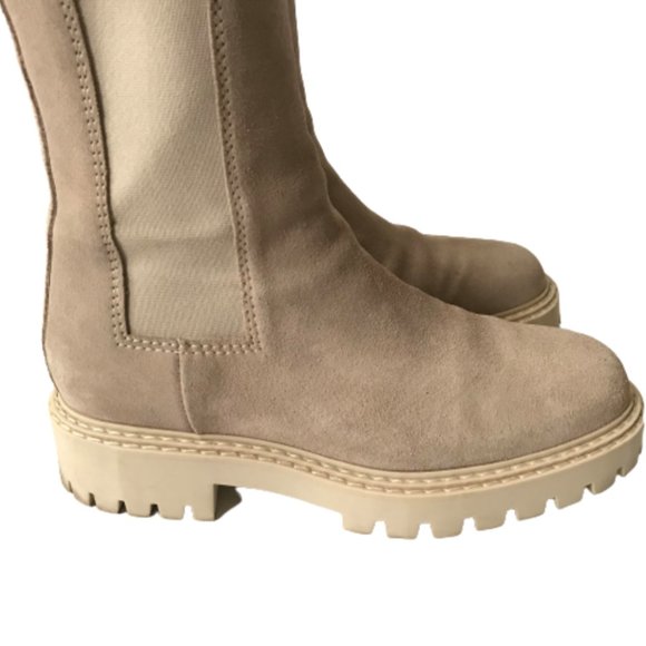 Last Daze Chelsea Boots Booties Womens 41 10 Tan Beige Elastic Side Panel Chunky - Picture 2 of 12